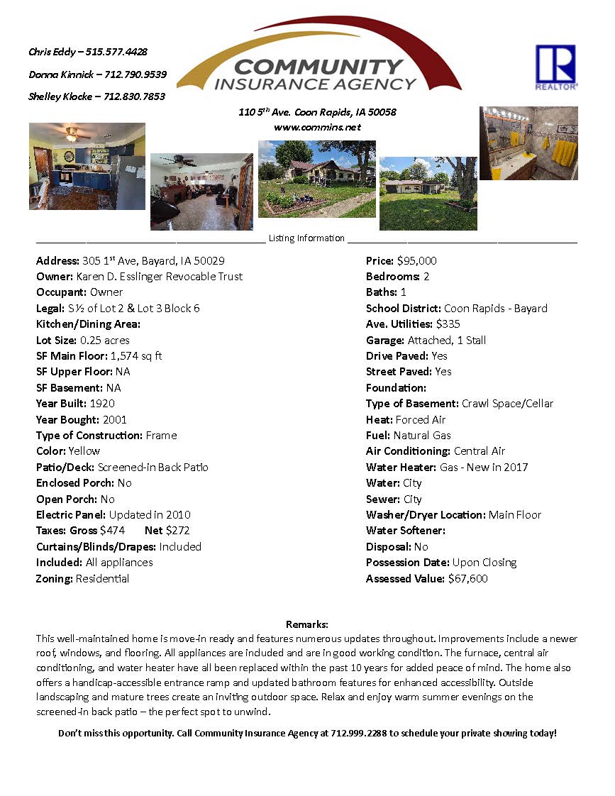 Real Estate Fact Sheet - 305 1st Ave Baynard IA